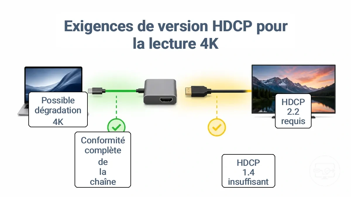 Comparaison des versions HDCP pour la chaîne de lecture 4K