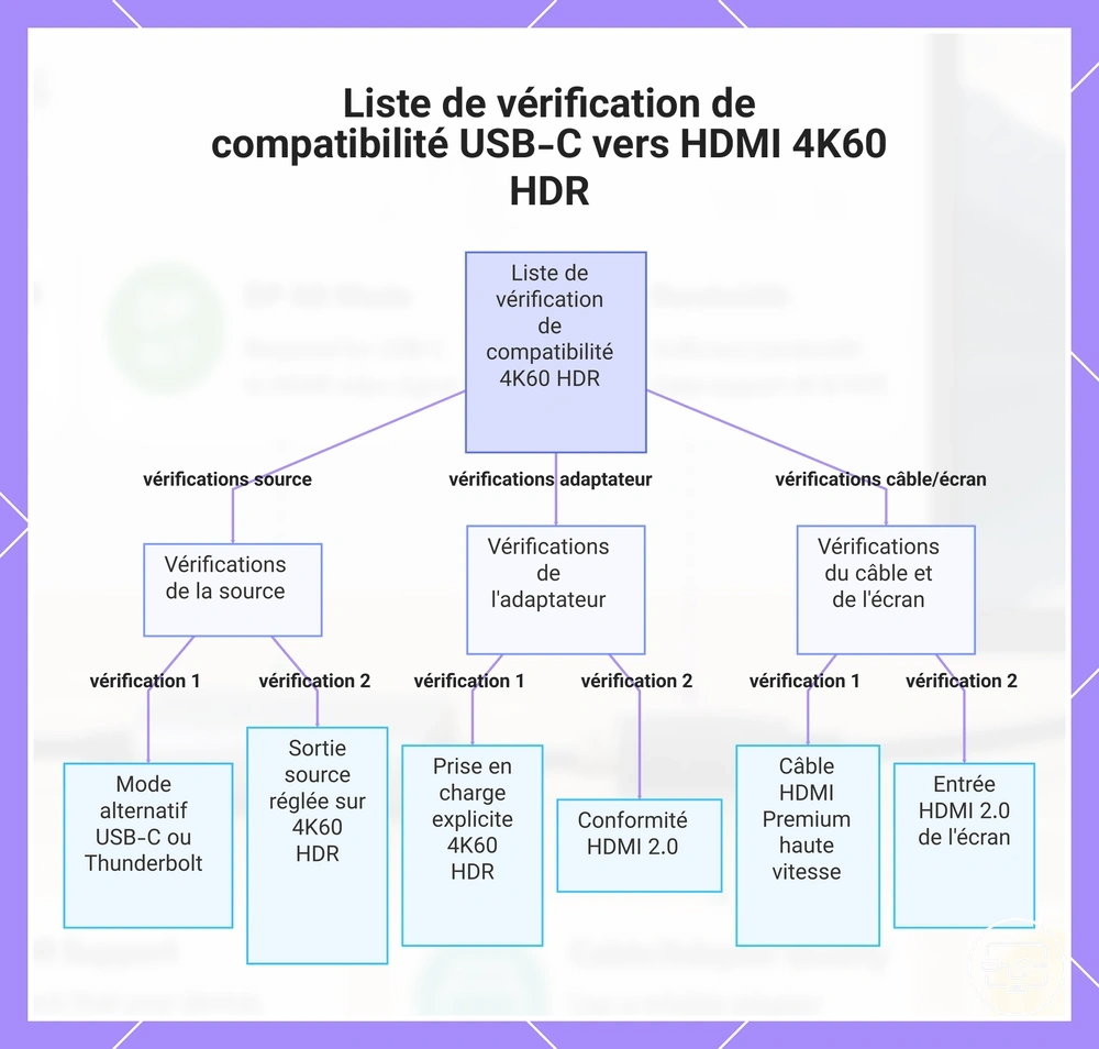 Liste de vérification de compatibilité USB-C vers HDMI 4K60 HDR