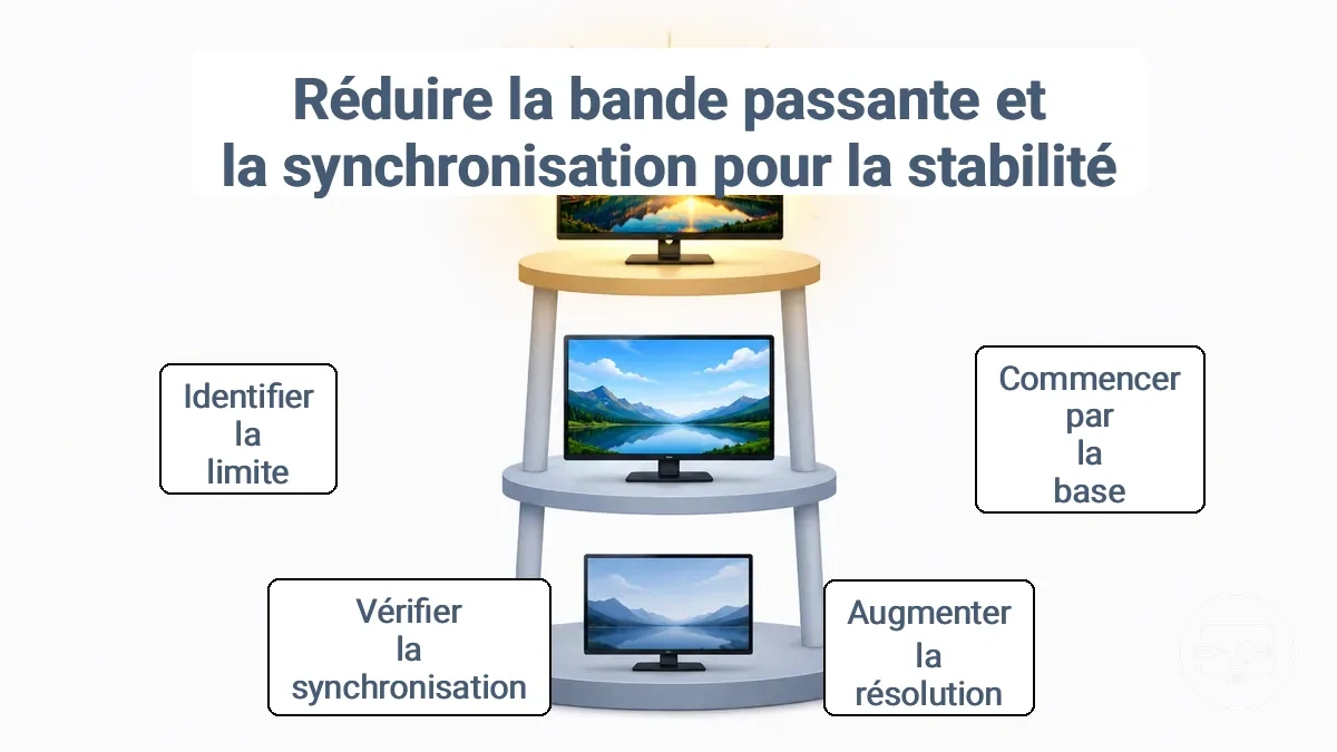 Diagramme en échelle des réglages montrant la référence 1080p 60 Hz et les paliers jusqu au 4K 60 Hz et au 4K avec HDR
