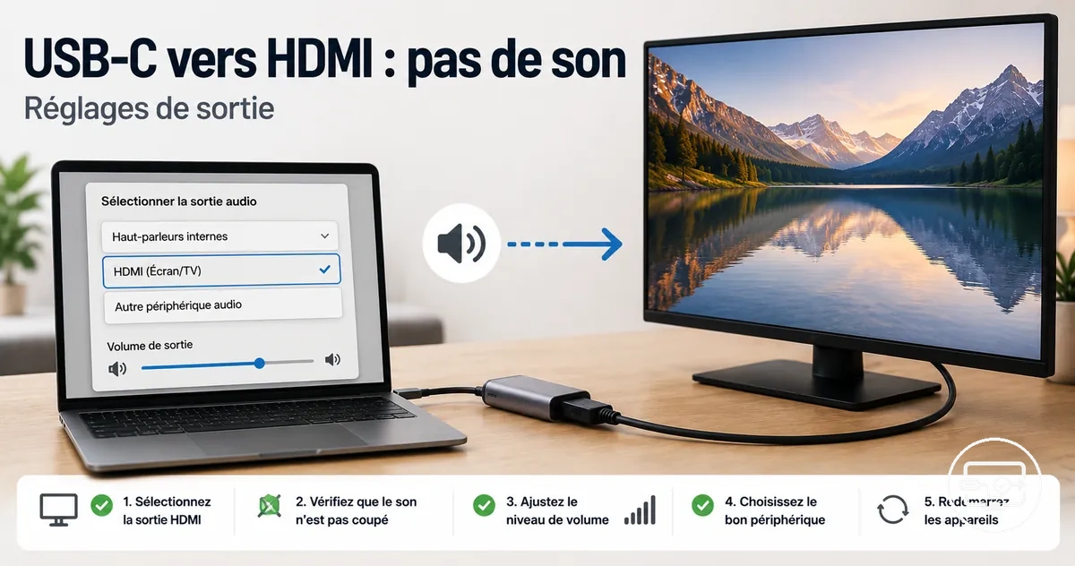 Solutions USB-C vers HDMI sans audio avec sélection de sortie et routage du son HDMI