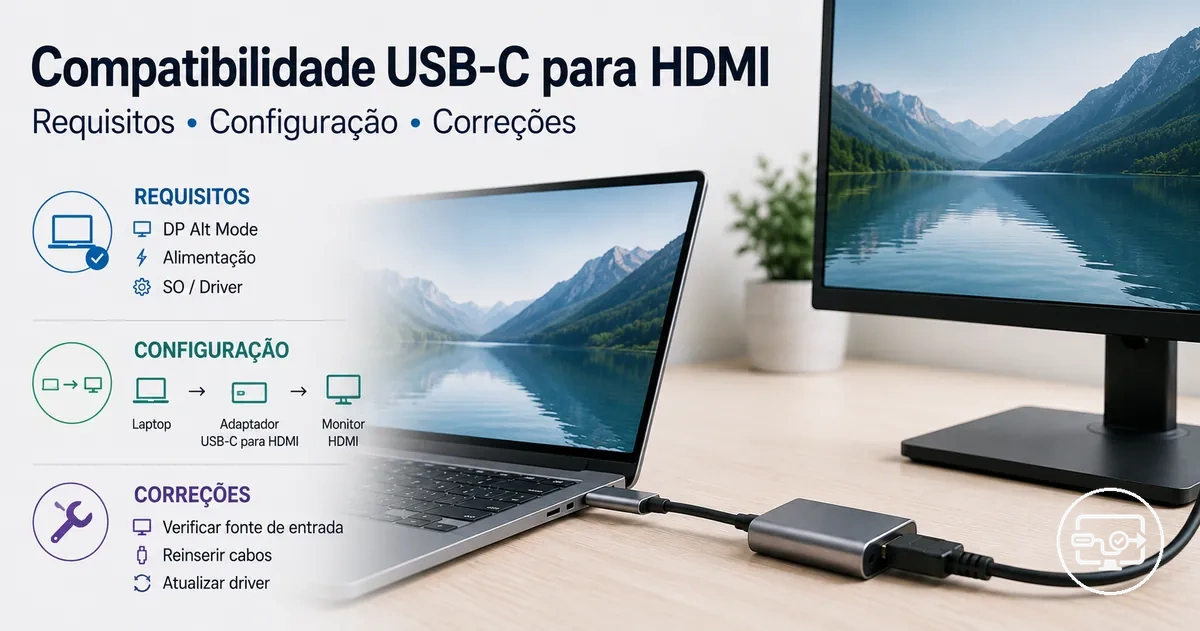 Visão geral da compatibilidade USB-C para HDMI com requisitos, passos de configuração e correções comuns