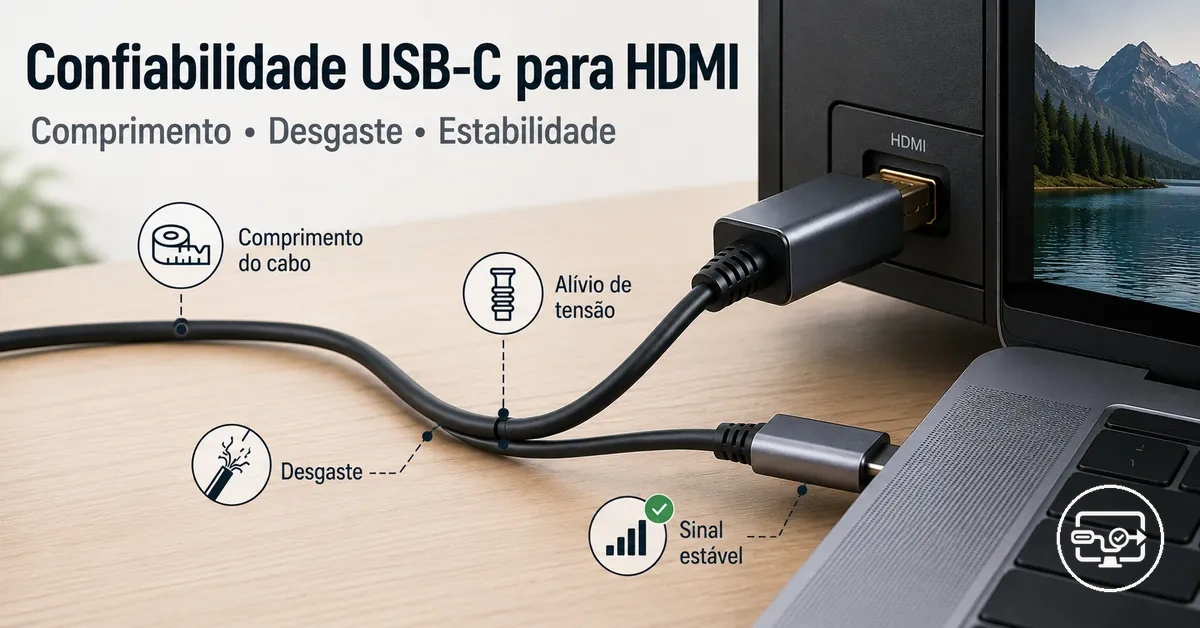 Confiabilidade do USB-C para HDMI com alívio de tensão no cabo e sinais de conexão estável