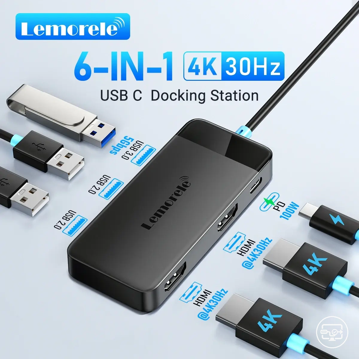 Dock USB-C com 2 HDMI