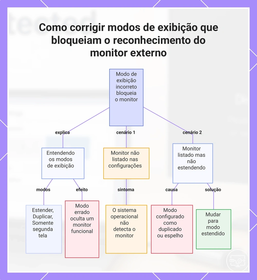 Como corrigir modos de exibição que bloqueiam o reconhecimento do monitor externo