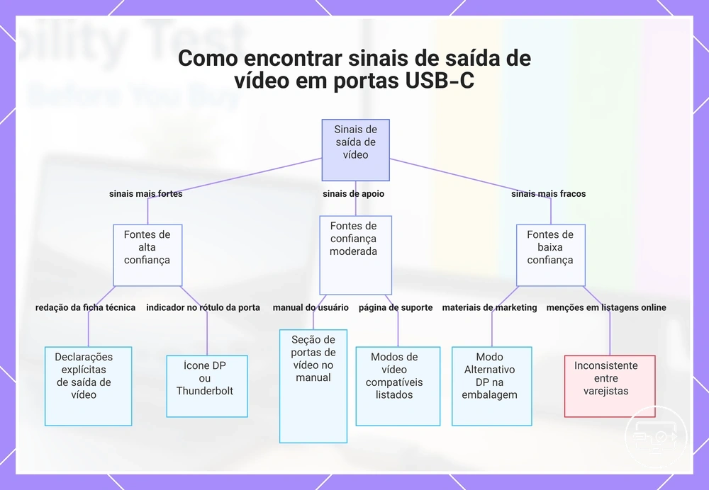 Como encontrar sinais de saída de vídeo em portas USB-C