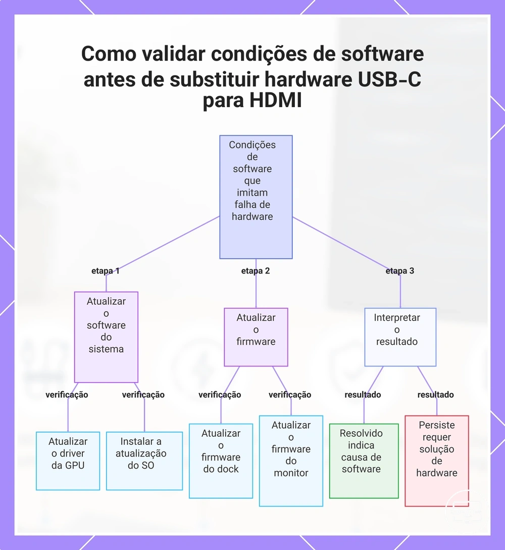 Como validar condições de software antes de substituir hardware USB-C para HDMI