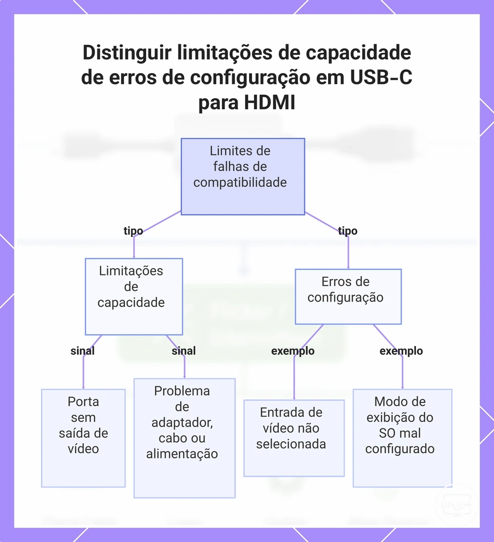Distinguir limitações de capacidade de erros de configuração em USB-C para HDMI