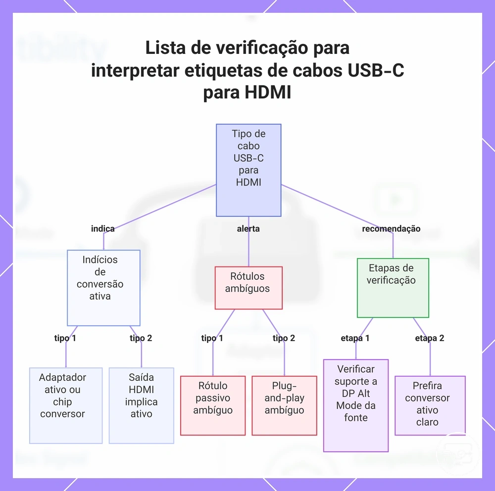 Lista de verificação para interpretar etiquetas de cabos USB-C para HDMI