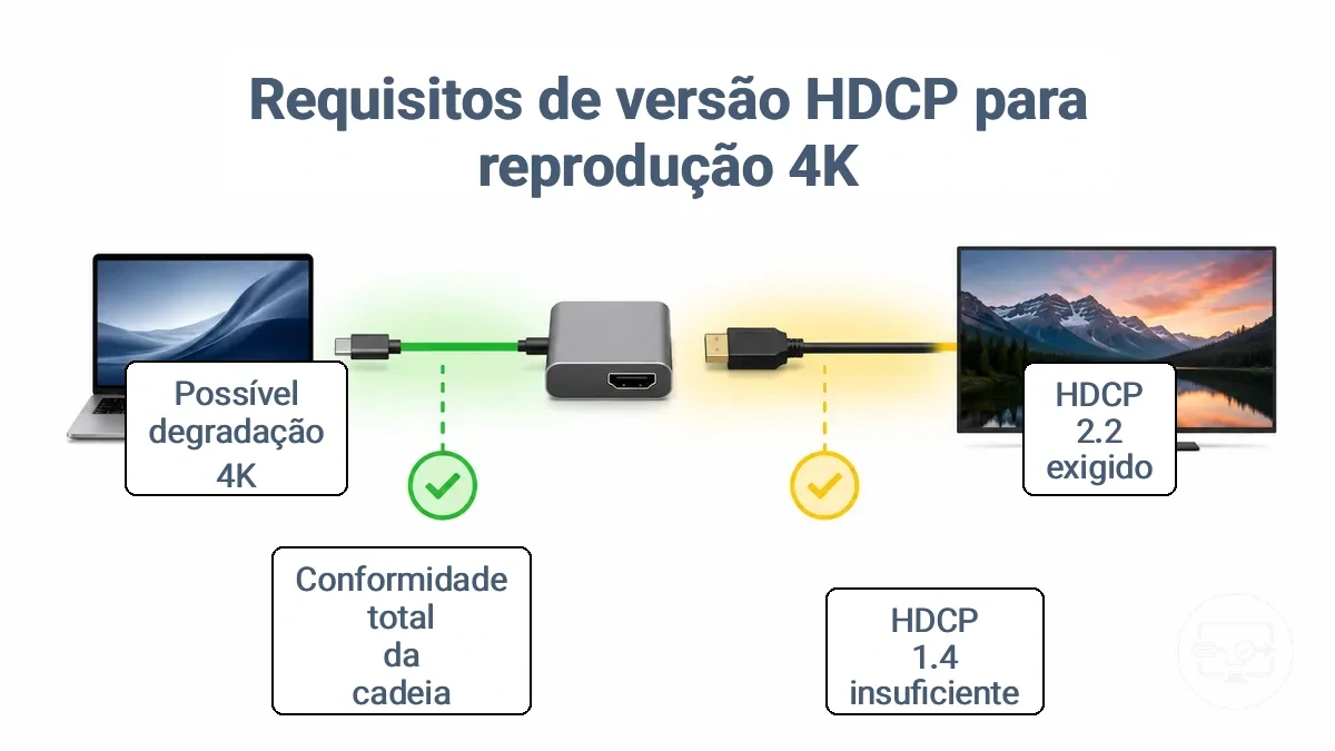 Comparação de versões HDCP para cadeia de reprodução 4K