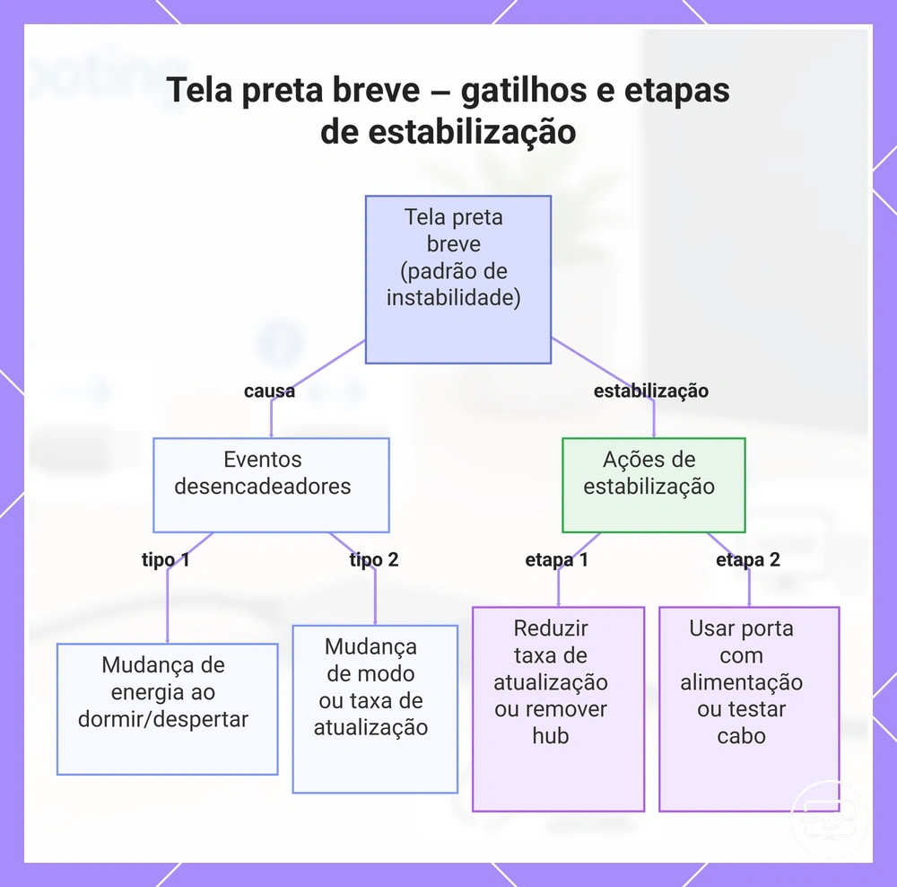 Tela preta breve – gatilhos e etapas de estabilização
