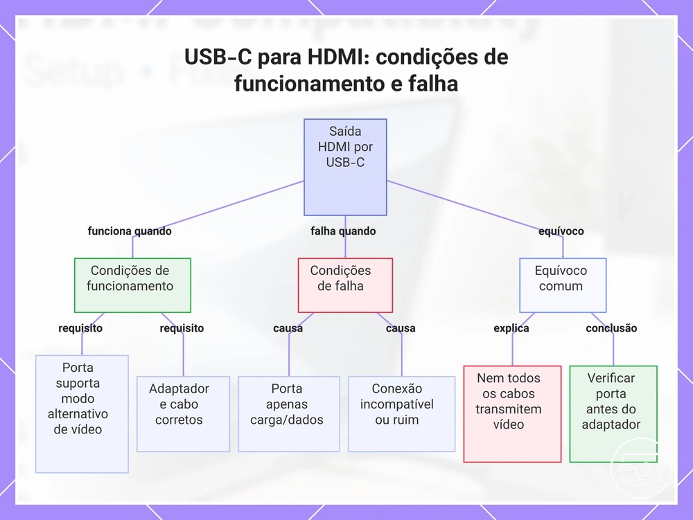 USB-C para HDMI: condições de funcionamento e falha