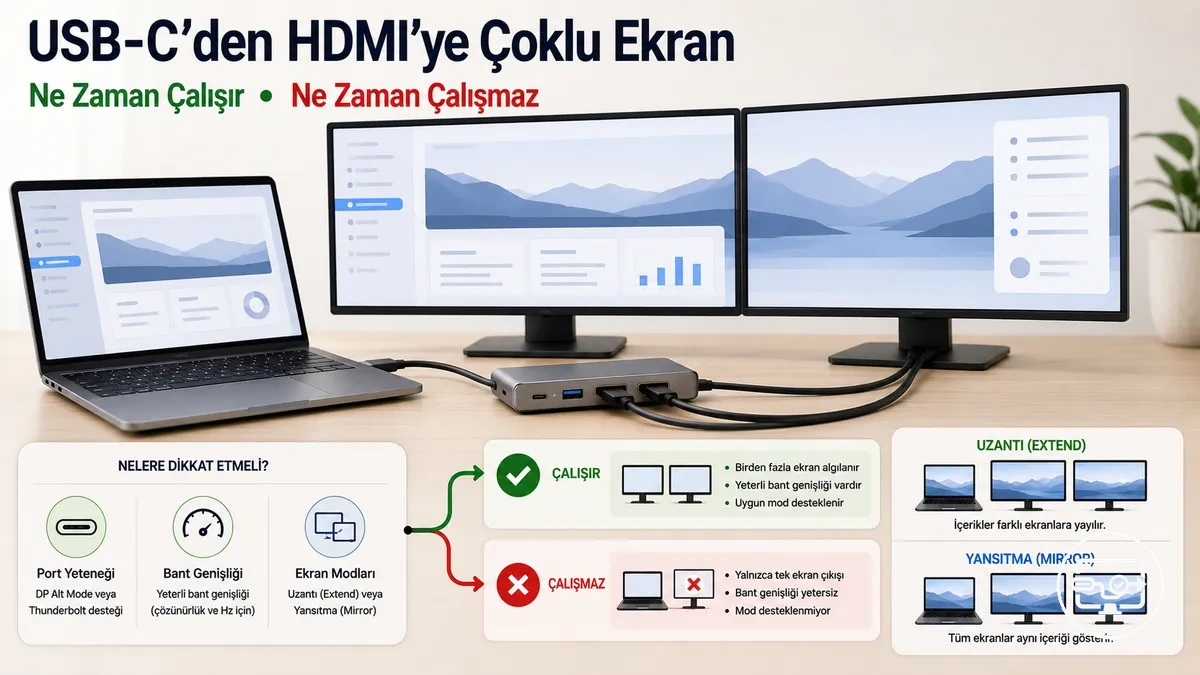 USB-C’den HDMI’ye çoklu ekran uyumluluğu: genişletilmiş masaüstü ve çoklu monitör kurulumları