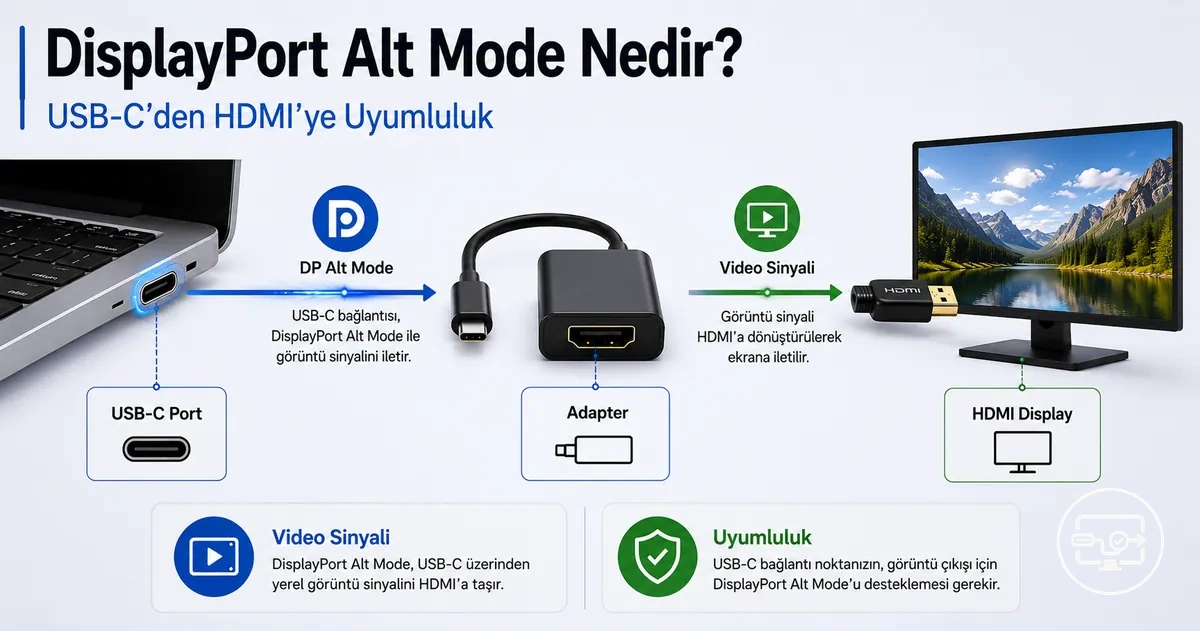 USB-C’den HDMI’ye uyumluluk için DisplayPort Alt Mode açıklaması