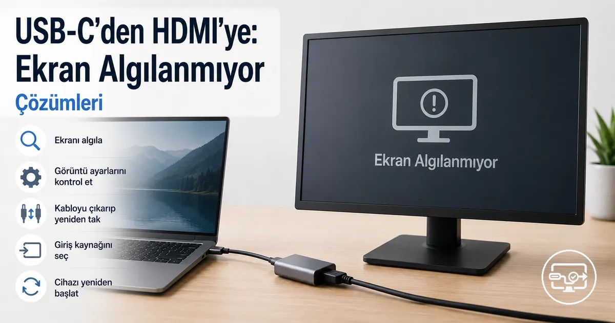 USB-C’den HDMI’ye ekranda algılanmıyor sorunu için tanıma ve ayar kontrolleri
