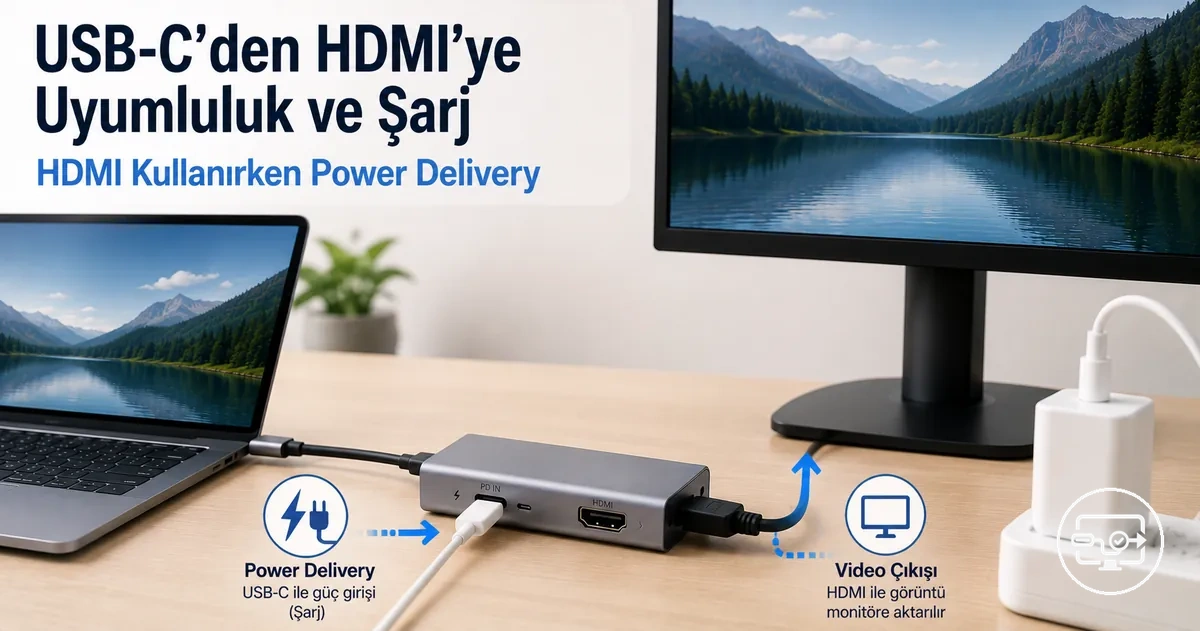 USB-C’den HDMI’ye uyumlulukta şarj geçişi: HDMI kullanırken Power Delivery