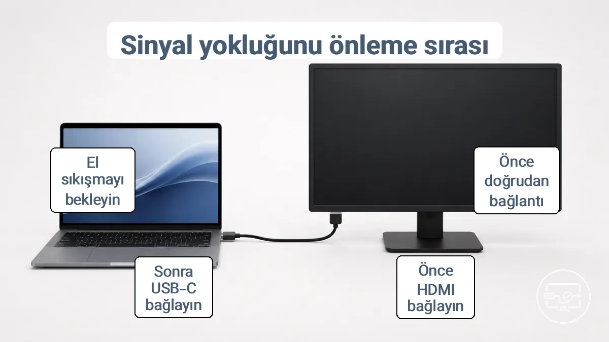 USB-Cden HDMIya bağlantı sırası sinyal yok ve algılanmadı sonuçlarını azaltmayı gösteriyor.