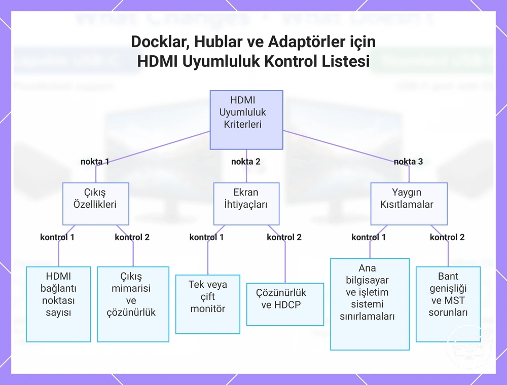 Docklar, Hublar ve Adaptörler için HDMI Uyumluluk Kontrol Listesi
