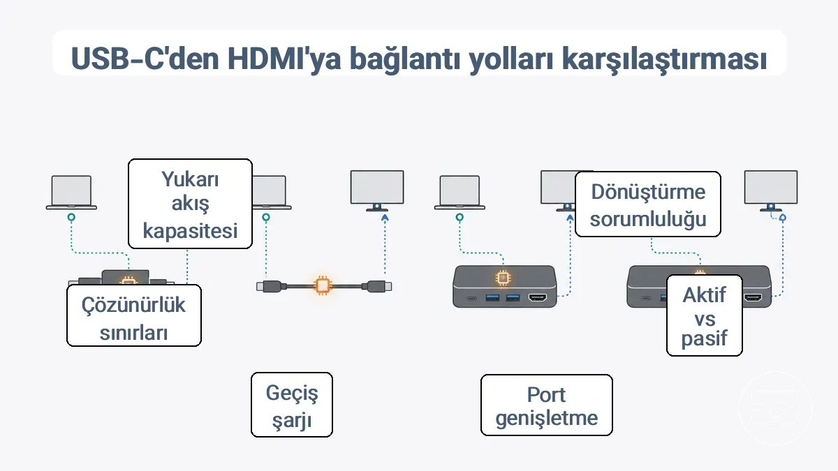 Hdmi baglanti yollari olarak adaptorler kablolar hublar ve docklar