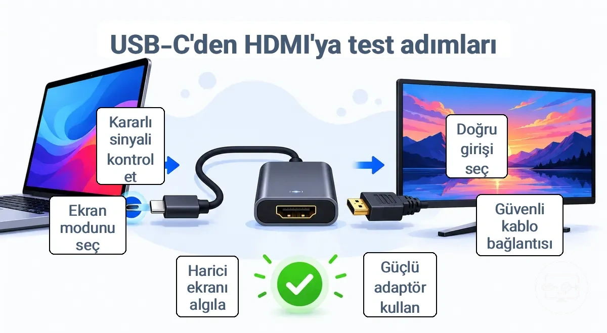 Usb c hdmi test akislari adim adim