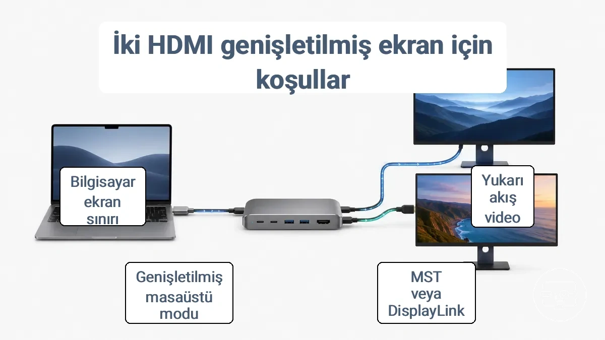 USB-C hub çift HDMI genişletilmiş ekranlar için uyumluluk koşulları