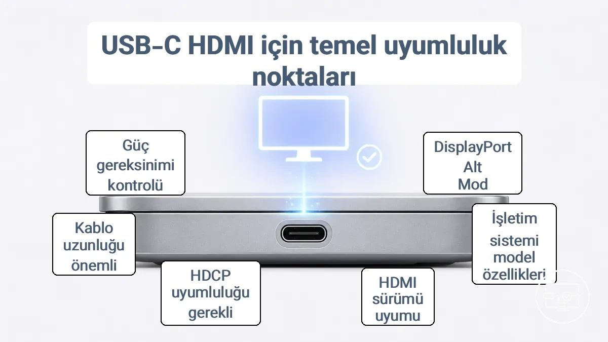 USB-C bağlantı noktasında video çıkışı desteğini gösteren işaretlerin görsel kılavuzu
